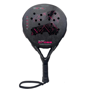 Pink and black Royal Padel padel racket on a white background.