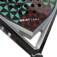 Close-up of a padel tennis racket with geometric pattern and 'Siux BEAT CTRL 2' branding.