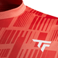 Patterned red sports t-shirt with a white Tecnifibre logo on a white background